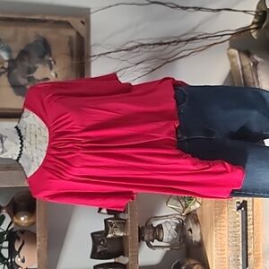 Maner Rayon Spandex Blend Women’s Red Scoop-Neck Blouse